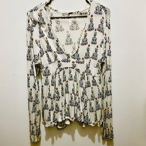 Free People Floral Long Sleeve Blouse Small
